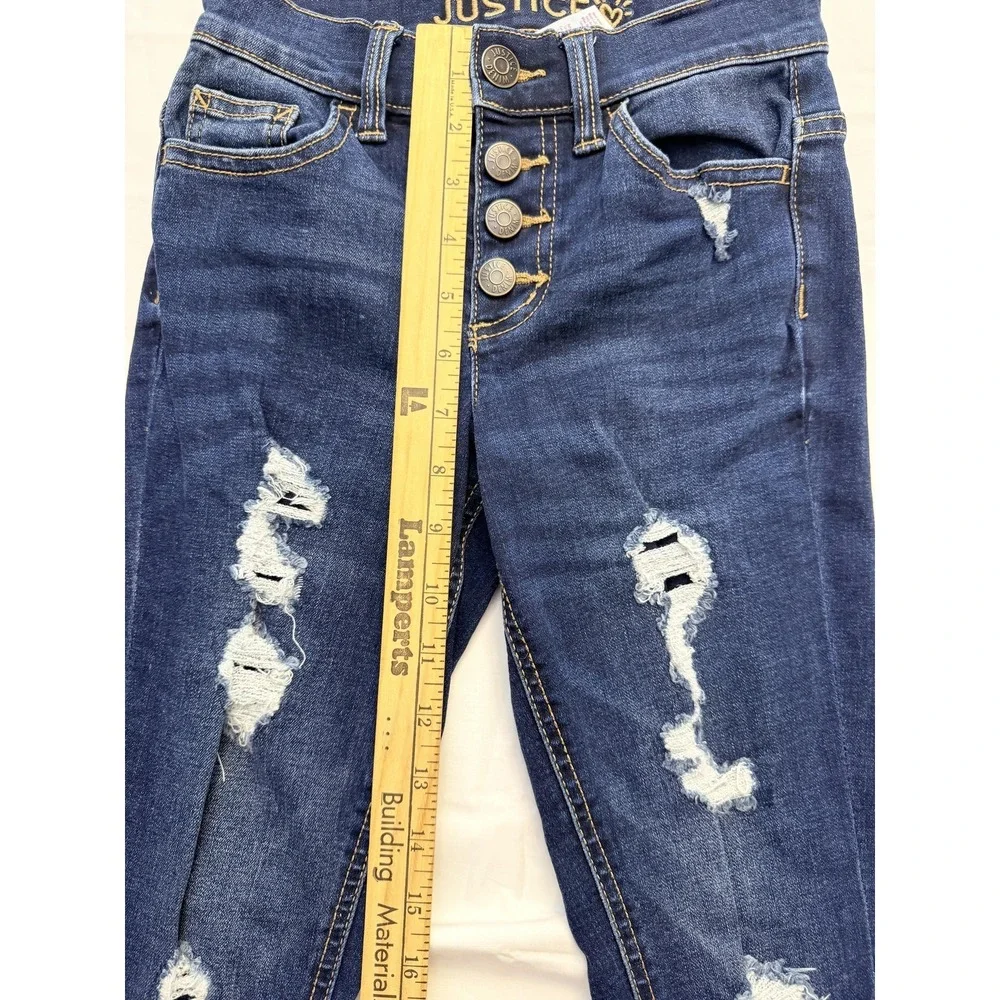 Justice Jeans‎ Girls 10 Slim Blue Skinny Dark Wash Distressed Button Fly Denim